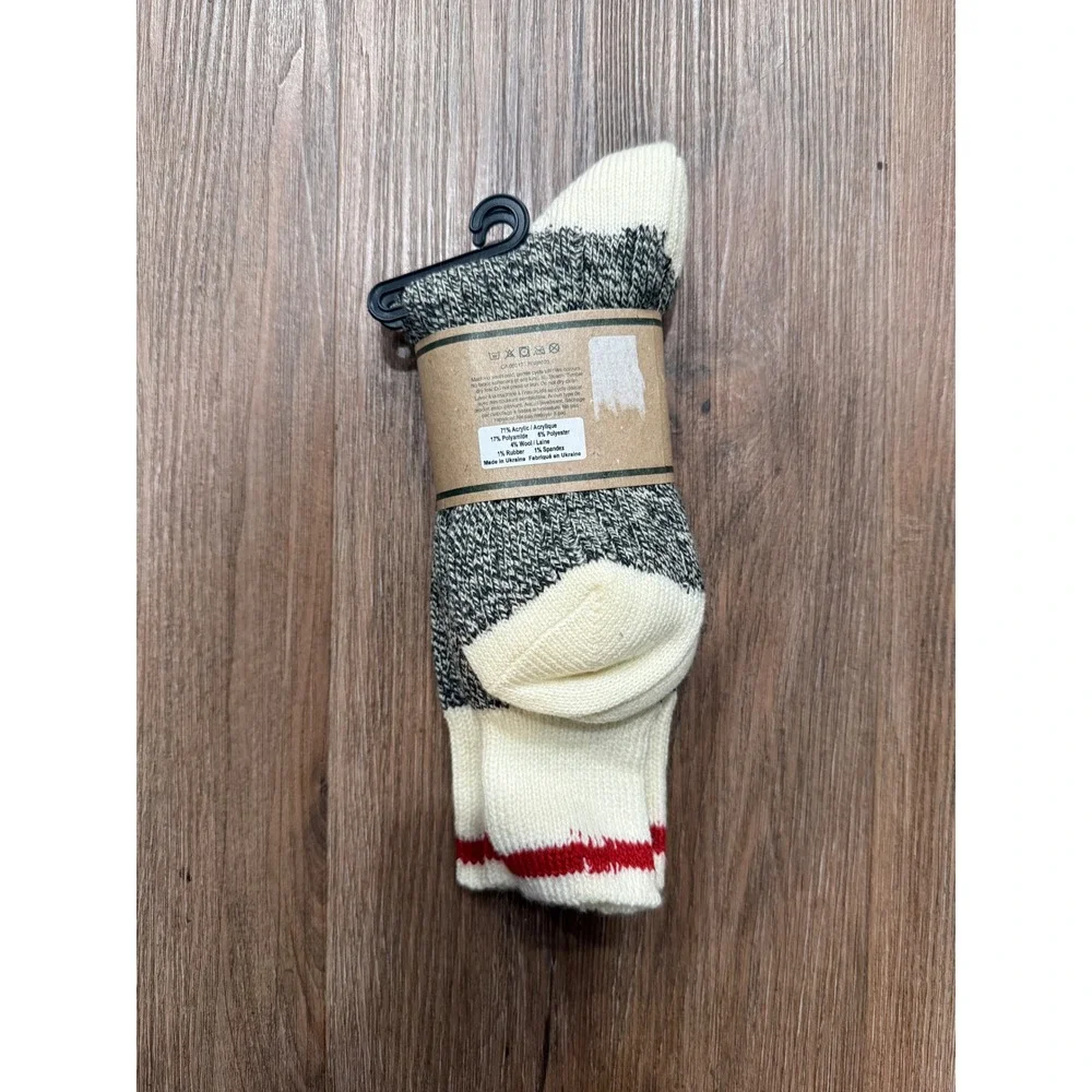 Roots Cabin Womens Socks Grey White Marl Red Stripe Wool Blend Crew 3474